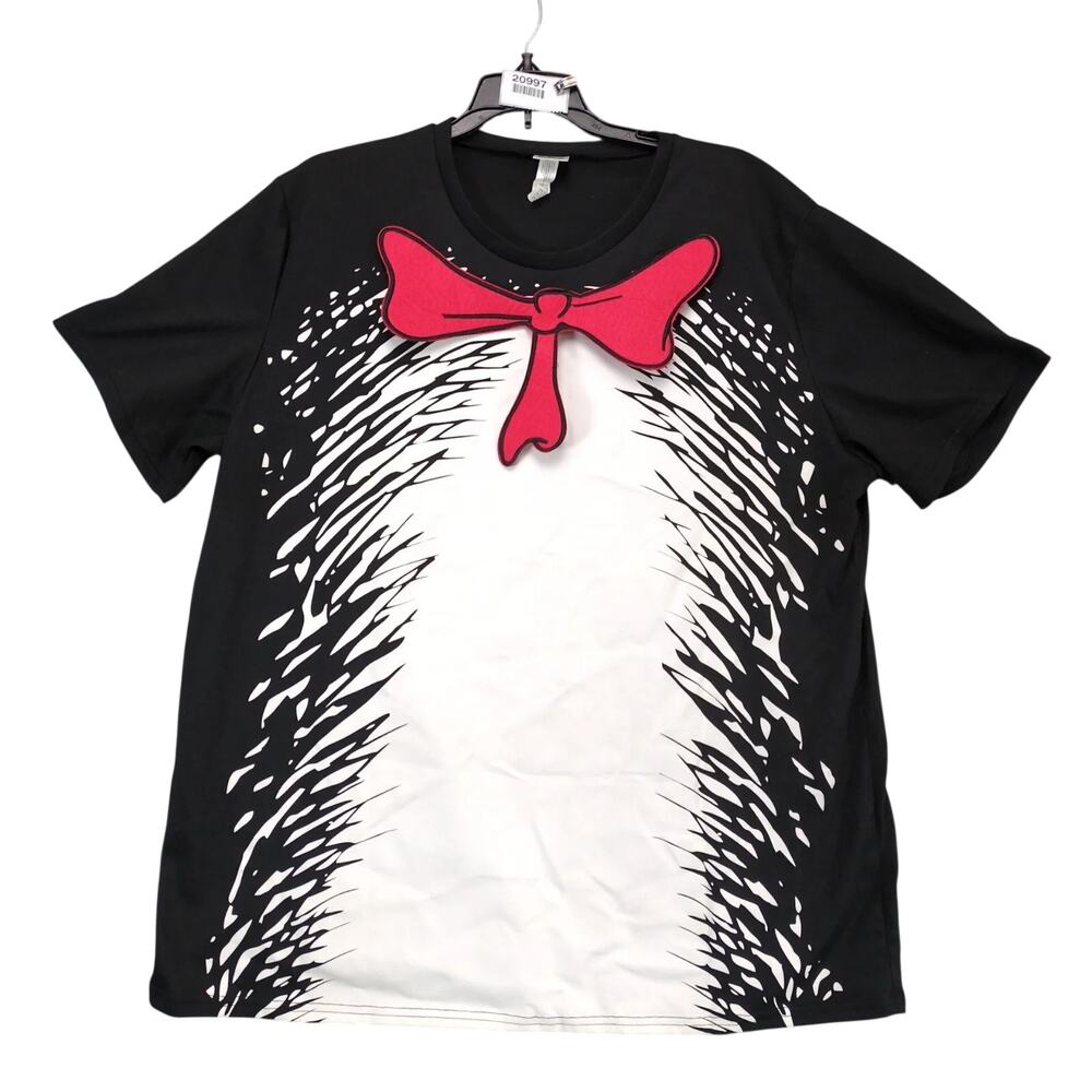 Dr Seuss Cat in the Hat Costume T-Shirt Men's L/XL Short Sleeve‎ Red Bow Tie